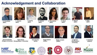 Acknowledgement and Collaboration
3
A. Biacchi
(NIST)
D. Wines
(NIST)
R. Gurunathan
(NIST)
B. DeCost
(NIST)
Bobby sumpter
...