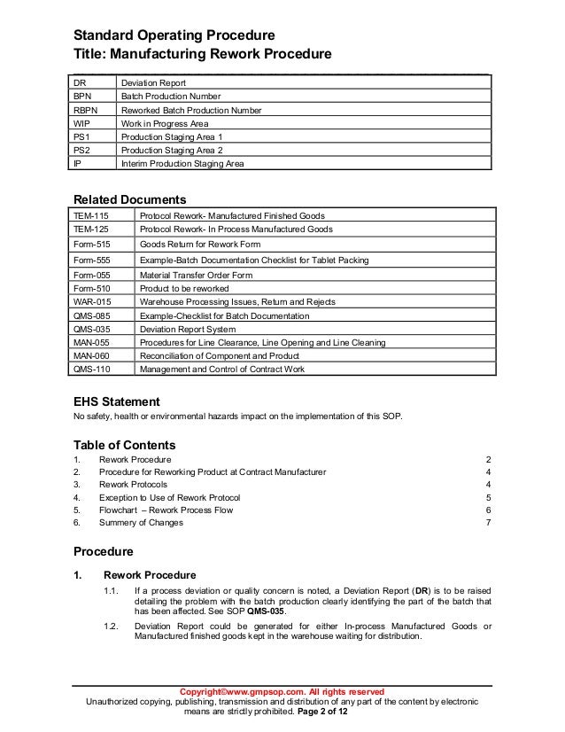 rework instructions template qms 065 manufacturing rework procedure sample rework instructions template qms 065 manufacturing rework procedure sample