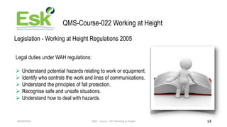 09/02/2023 QMS - Course - 022 Working at Height 14
QMS-Course-022 Working at Height
Legislation - Working at Height Regula...
