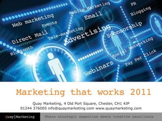 Quay Marketing, 4 Old Port Square, Chester, CH1 4JP
01244 376005 info@quaymarketing.com www.quaymarketing.com
 