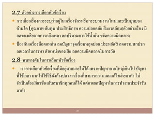 2.7 ตัวอย่างการเลือกหัวข้อเรื่อง
 การเลือกเรื่องควรระบุว่าอยู่ในเครื่องจักรหรือกระบวนงานไหนและเป็นมุมมอง
ด้านใด (คุณภาพ ต้นทุน ประสิทธิภาพ ความปลอดภัย สิ่งแวดล้อม)ตัวอย่างเรื่อง มี
ลดของเสียจากการกลึงเพลา ลดปริมาณการใช้น้ามัน ขจัดความผิดพลาด
 ป้องกันเครื่องมือตกหล่น ลดปัญหาจุดเชื่อมหลุดบ่อย ประหยัดสี ลดความสกปรก
ลดเวลาในการหา ตาแหน่งของเสีย ลดความผิดพลาดในการวัด
2.8 พบทางตันในการเลือกหัวข้อเรื่อง
 เราอาจเลือกหัวข้อเรื่องที่มีอยู่มากมายไม่ได้ เพราะปัญหาอาจใหญ่เกินไป ปัญหา
ที่ใช้เวลา มากให้ใช้วิธีผังก้างปลา หาเรื่องที่สามารถวางแผนแก้ไขง่ายมาทา ไม่
จาเป็นต้องเกี่ยวข้องกับสมาชิกทุกคนก็ได้ แต่อาจยกปัญหาในการทางานประจาวัน
มาทา
20
 