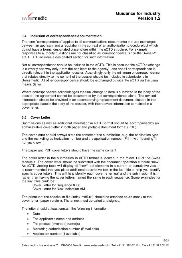 guidance for industry on providing regulatory information in ectd fo cover letters in ctd format
