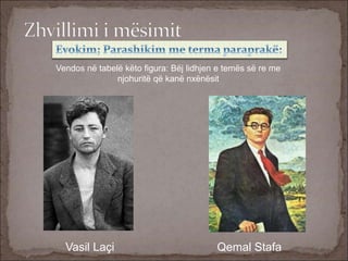 Vasil Laçi Qemal Stafa
Vendos në tabelë këto figura: Bëj lidhjen e temës së re me
njohuritë që kanë nxënësit
 