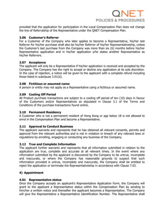 Local Comp QNet Business -QNET Policies & Procedures_Hong Kong - IR ID No HG707037 ...