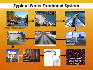 Typical Water Treatment System




Water with Life Energy




                                Chlorination &
                                Fluoridation




                                    Unstructured
                                    Water has no
                                    Life Energy

                                                   21
 