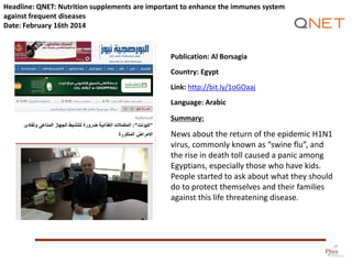 Publication: Al Borsagia
Country: Egypt
Link: http://bit.ly/1oGOaaj
Language: Arabic
Summary:
News about the return of the...