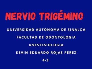 NERVIO TRIGÉMINO
UNIVERSIDAD AUTÓNOMA DE SINALOA
FACULTAD DE ODONTOLOGIA
ANESTESIOLOGIA
KEVIN EDUARDO ROJAS PÉREZ
4-3
 