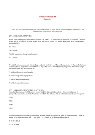 Qnt 351 final exam new 2016 | ODT