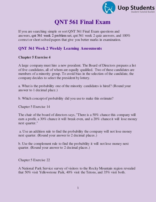 Qnt 561 Week 3 Quiz Essay Example August 2019 1406 Words