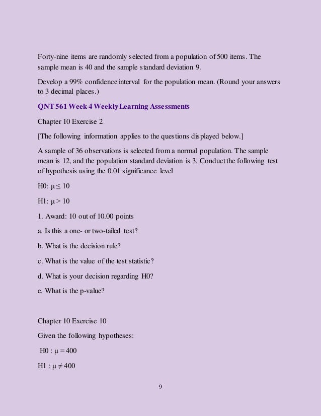 Qnt 561 Week 2 Problem Set Custom Paper Example