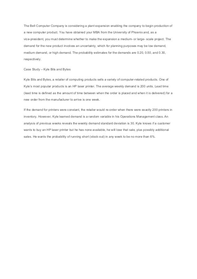 Qnt 561 Week 3 Assignment Case 1 Bell Puter Pany Case 2 Kyl
