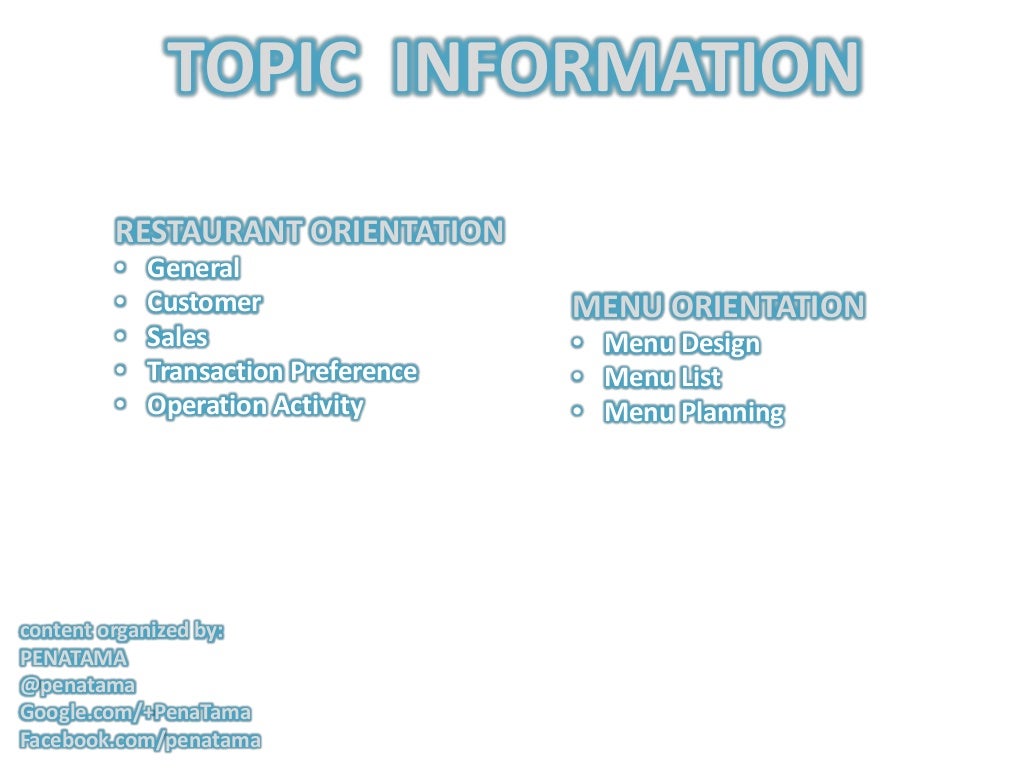 Knowledge of Restaurant & Menu