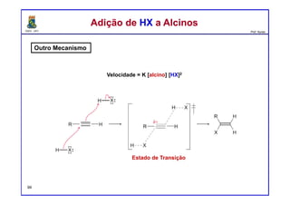 DQOI - UFC Prof. Nunes
Outro Mecanismo
Adição de HX a AlcinosAdição de HX a Alcinos
Velocidade = K [alcino] [HX]2
Estado de Transição
99
 