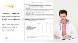 Sleep
7
“During the past month,
How often have you had
trouble sleeping because you”
Wake up in the middle
of the night or early
In the morning?
Buysse, D. J., Reynolds III, C. F., Monk, T. H., Berman, S. R., & Kupfer, D. J. (1989). The Pittsburgh Sleep Quality Index: a new instrument for psychiatric practice and research. Psychiatry research, 28(2), 193-213.
 