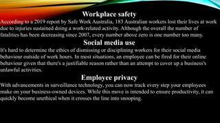 Workplace safety
According to a 2019 report by Safe Work Australia, 183 Australian workers lost their lives at work
due to...