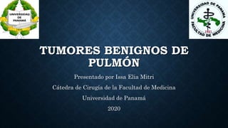 TUMORES BENIGNOS DE
PULMÓN
Presentado por Issa Elia Mitri
Cátedra de Cirugía de la Facultad de Medicina
Universidad de Panamá
2020
 