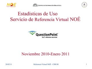 Estadísticas de Uso  Servicio de  Referencia Virtual  NOÉ Noviembre 2010-Enero 2011 