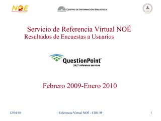 Servicio de Referencia Virtual NOÉ Resultados de Encuestas a Usuarios  Febrero 2009-Enero 2010 