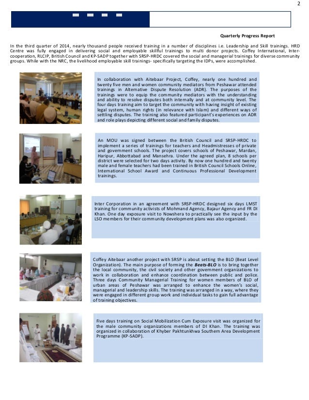 Quarterly Progress Report For SRSP HRD Section
