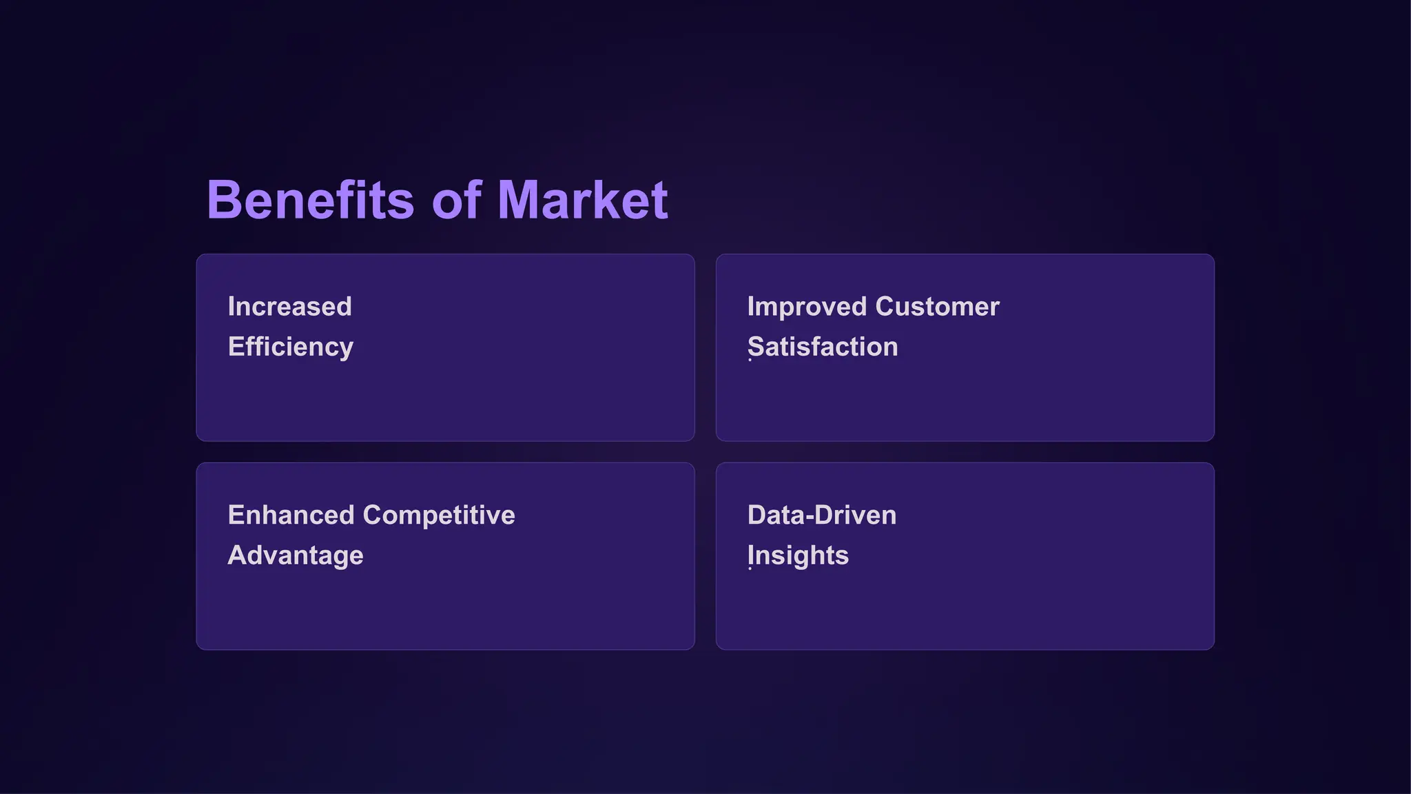 Benefits of Market
Segments
Increased
Efficiency
Improved Customer
Satisfaction
.
Enhanced Competitive
Advantage
Data-Driven
Insights
.
 