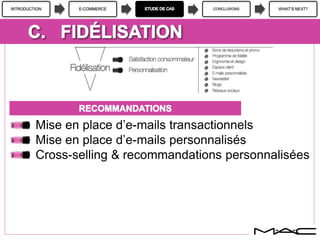 INTRODUCTION E-COMMERCE CONCLUSIONS WHAT’S NEXT?
Mise en place d’e-mails transactionnels
Mise en place d’e-mails personnalisés
Cross-selling & recommandations personnalisées
 