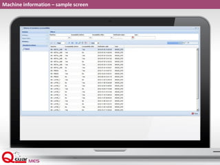Machine information – sample screen
 