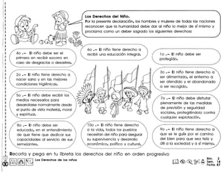 ~
~
.--------------------------------------------."". ....,#' , "',
,/ 60.- EI nino tiene derecho a ...., ,
. recibir una educacion integral. ./
...•. "
...._--------------------------------------------_.""
,/'" ;.~-~.~..~'I"~'i~~.~;~~.~..~~;~.~.~~..~ .
/ ser alimentado, el enfermo a 
:.. ser atendido y el abandonado j
. a ser recogido. .i
/'5;.~.~'~I''~i~~'~~~~"r~~~~;;'I~~"'" .~~~~~:::::::::::::::::::::::::::::::::::::: :::/
.i medios necesarios para , ../ 70 .- EI nino debe disfrutar "'.
f desarrollarsenormalmente desde ; / plenamente de las medidas 
.... el punto de vista material, moral ,.: t de prevision y seguridad i
" y espiritual. ,.i .... sociales, protegiendolo contra ,/
'.' •• I' 1 t ., ,.................. _._....................... ". cua qUler exp 0 aClon. ..-
",-----------------------------------------.... "".-----------------------------------------.... ...._--------------_._--------------_._--------" .•.
/ 80 .- EI nino debe ser "'" /"00 .- EI nino tiene derecho , , - - ., , , , ' ..
,/ educado, en el entendimiento . ,/ a la vida, todos los pueblos . ,/ 90.- EI nino tiene derecho a···..
f de que tiene que dedicar sus ; f necesitan del nino para asegurar ': / que se Ie gufe por el camino 
.... capacidades al servicio de sus,.: .... su supervivencia y desarrollo ,.:  del bien para que sea feliz y j
'" semejantes. ",i  ..economico, politico y cultural. "i " util a la sociedad y a sf mismo••.i.. "'.... """, ,
I I ••.-...............•...................... ' •........................................•• ' •••............................ ~...........•.•••
t •
I Recorta y pega en tu libreta los derechos del nino en orden progresivo
~
f!i:fll ~ I~ Los Derechos de los ninos rn ~ ~ ~ A Bim, 2
~ ~ ~ lJbS;d~~ ~~ Sem. 14
• Ficha.87
/'...~~.''-~'' .~~.~ ;~.~..~~~~. ~~~.~~.....""
· ,
: primero en recibir socorro en :
. caso de desgracias 0 desastres•. i
........ __ ._--_._-----_._------------------------_.-~~~'
~~~--------.-._--.----------------------_._-----" ....
/ 20.- EI nino tiene derecho a 
· .: nacer sana y en las mejores :
· .. condiciones higienicas. ,/
......_-------------_._------------------------_ ..-~~~'
Los Derechos del Nilio.
Por la presente declaracion, los hombres y mujeres de todas las naciones
reconocen que la humanidad debe dar al nino 10mejor de sf mismo y
proclama como un deber sagrado los siguientes derechos:
~~-------------_._-------------------------------,
,/., , 0 .- EI nino de be ser ",
. .:., protegido. ./
. ."" ...., ~~~'
,---------------------------------------------
 
