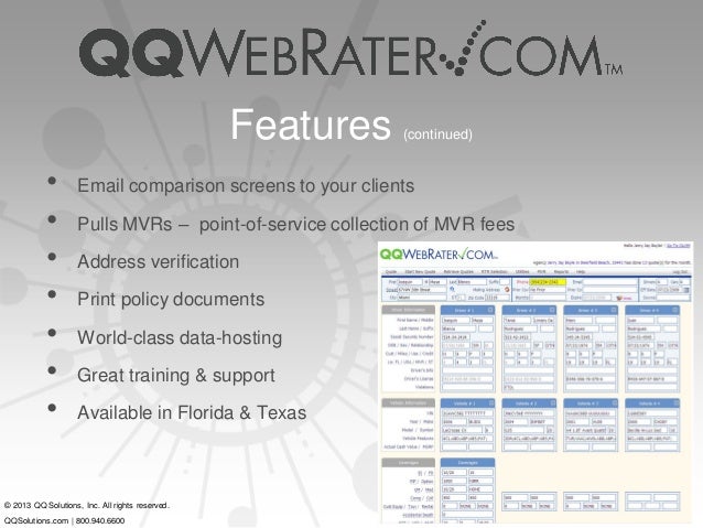 QQ WebRater &amp; QQ WebAgent Auto Insurance Comparative Raters