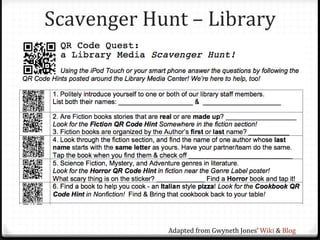 Scavenger Hunt – Library




            Adapted from Gwyneth Jones’ Wiki & Blog
 