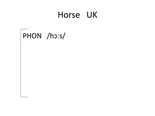 Horse UK
PHON /hɔːs/
 