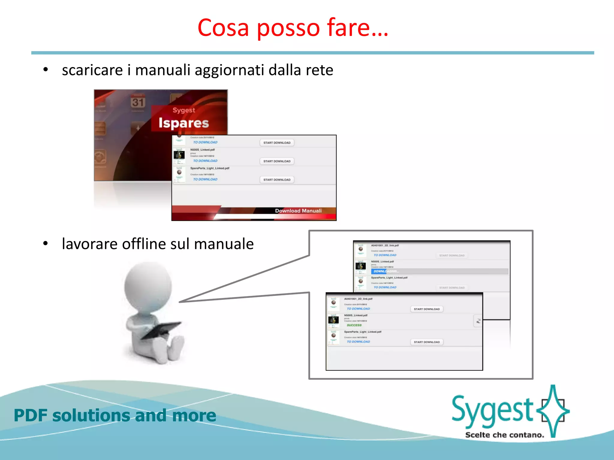 PDF solutions and more
• scaricare i manuali aggiornati dalla rete
Cosa posso fare…
• lavorare offline sul manuale
 