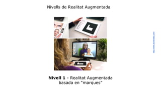 Nivells de Realitat Augmentada 
Nivell 1 - Realitat Augmentada 
basada en “marques” 
http://www.aumentaty.com/ 
 