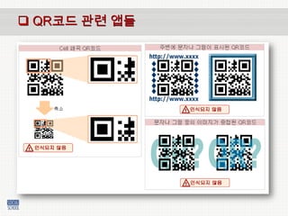 QR코드 만들어보기 - 샘플QR코드 만들어보기 - 샘플QR코드 만들어보기 - 샘플QR코드 활용 현주소QR코드 활용 현주소QR코드 마케팅 활용사례 1. 미디어 : 신문 / 잡지 / 도서 기사 + 추가정보2. 패션 : 옷꼬리표 / 가방 / 컵 / 티셔츠 / 스카프 디자인     3. 식음료 : 과자 포장박스 /  신제품 광고 포스터 / CF광고 4. 유통점 : 종이백 / 할인쿠폰/ 이벤트 / DM / 전광판 광고    5. 엔터테인먼트 : 드라마 / 뮤지컬/ 영화 포스터 / 옥외광고