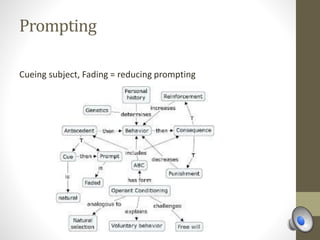 Prompting
Cueing subject, Fading = reducing prompting
 