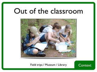Out of the classroom




    Field trips / Museum / Library   Context
 
