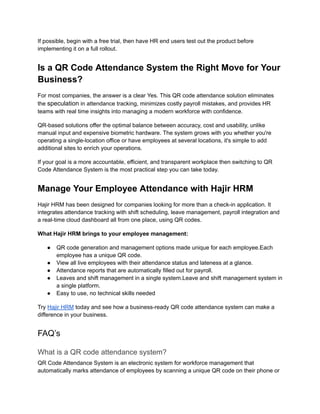 QR Code Attendance System for Smarter Employee Tracking | PDF