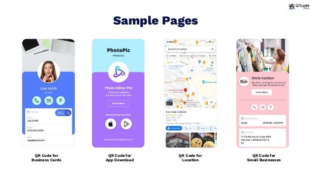 Sample Pages
QR Code for
Business Cards
QR Code for
App Download
QR Code for
Location
QR Code for
Small Businesses
 