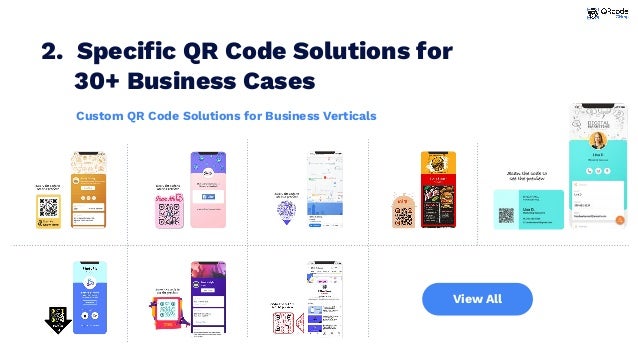 2. Speciﬁc QR Code Solutions for
30+ Business Cases
Custom QR Code Solutions for Business Verticals
View All
 