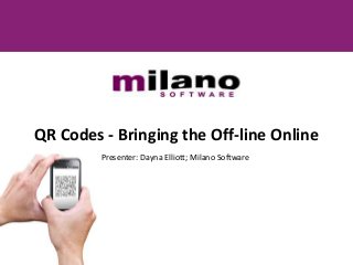 QR Codes - Bringing the Off-line Online
         Presenter: Dayna Elliott; Milano Software
 