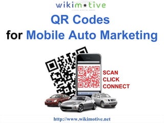 QR Codes  for  Mobile Auto Marketing http://www.wikimotive.net SCAN CLICK CONNECT 