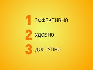 1   ЭФФЕКТИВНО


2   УДОБНО


3   ДОСТУПНО
 