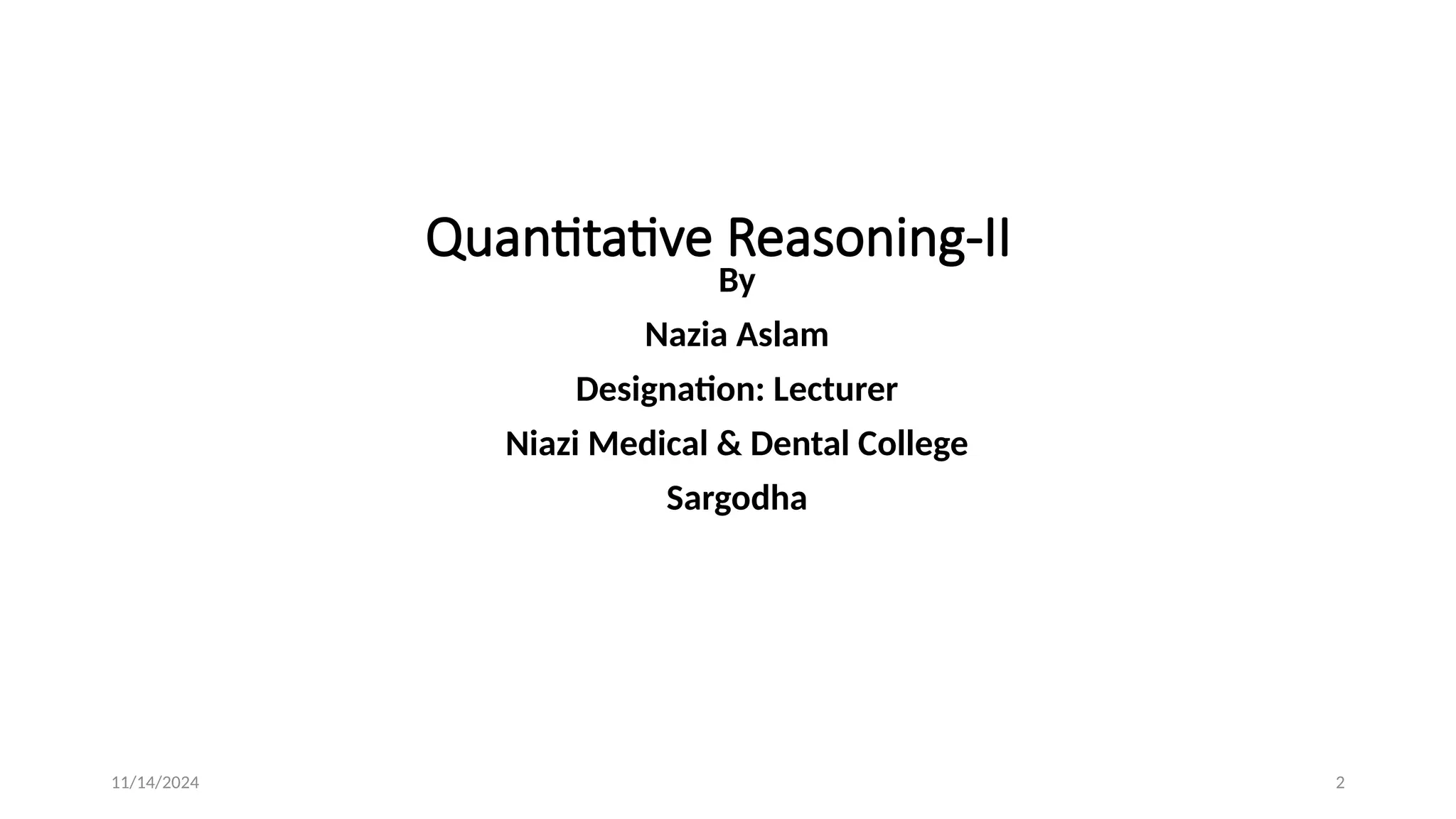 Quantitative Reasoning semester 2 lecture 1 | PPTX