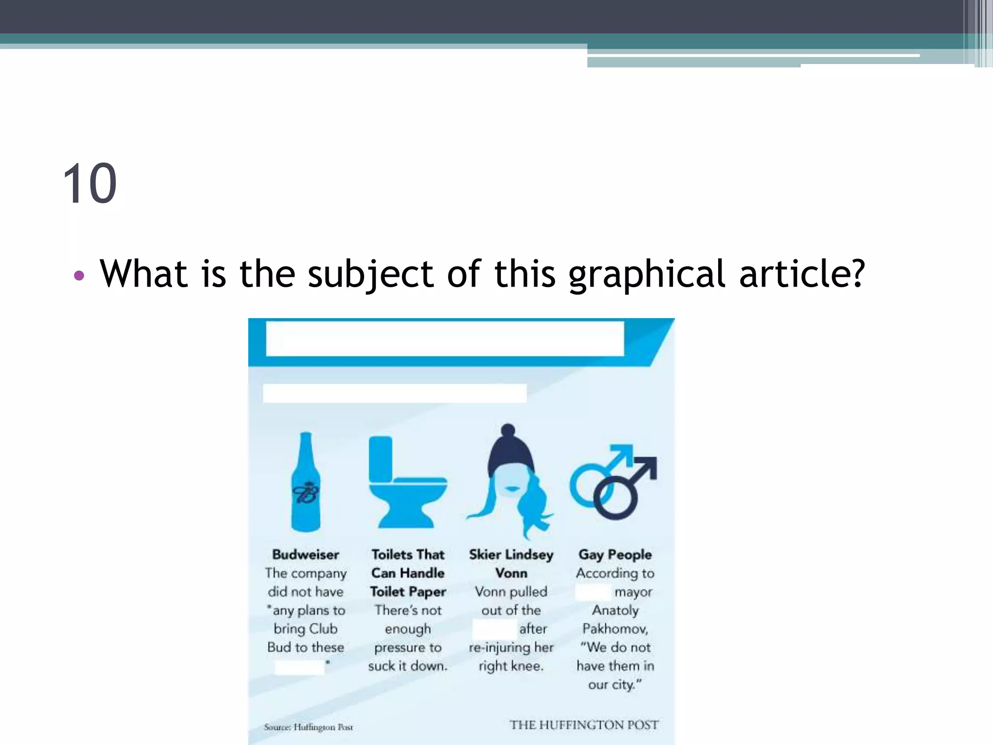 10
• What is the subject of this graphical article?

 