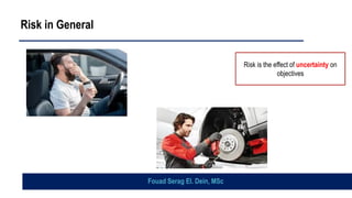 Risk in General
Fouad Serag El. Dein, MSc
Risk is the effect of uncertainty on
objectives
 