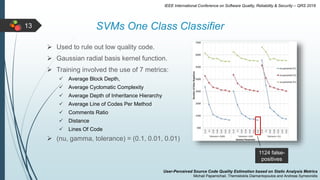 13 SVMs One Class Classifier
IEEE International Conference on Software Quality, Reliability & Security – QRS 2016
 Used t...