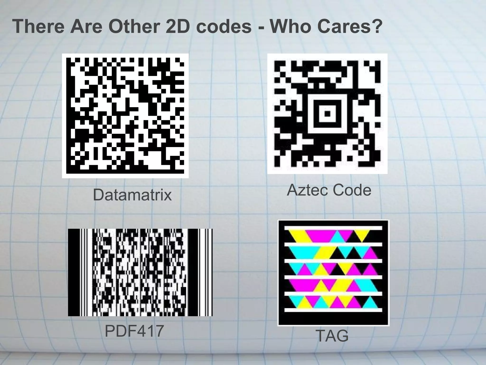 Datamatrix PDF417 Aztec Code TAG There Are Other 2D codes - Who Cares? 