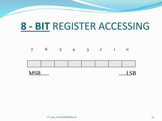 8 - BIT REGISTER ACCESSING
7 6 5 4 3 2 1 0
MSB…… …..LSB
© 2013, www.thinklabs.in 10
 
