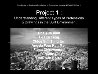 Introduction to drawing ✿ Introduction to Construction Industry ✿ English Module 1
Project 1 :
Understanding Different Types of Professions
& Drawings in the Built Environment
Cha Yun Xian
Ee Hui Teng
Chloe Sim Tiing Ern
Angela Wee Kah Man
Fiona Chimwemwe
Chiudzu
Chia Keh Chian
 
