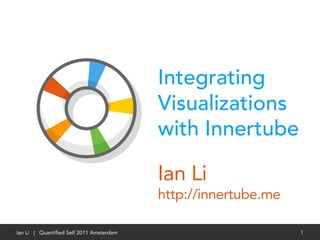Integrating
                                         Visualizations
                                         with Innertube

                                         Ian Li
                                         http://innertube.me

Ian Li | Quantiﬁed Self 2011 Amsterdam                         1
 