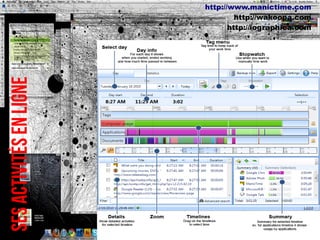 http://www.manictime.com
                                  http://wakoopa.com
Ses activités en ligne          http://iographica.com
 